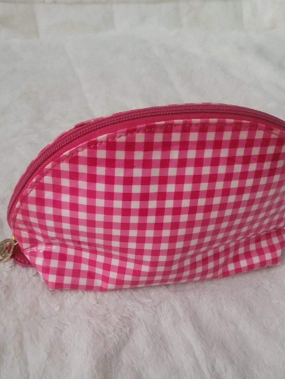 Pink Red-purple  Gingham Cosmetic Pouch Bag